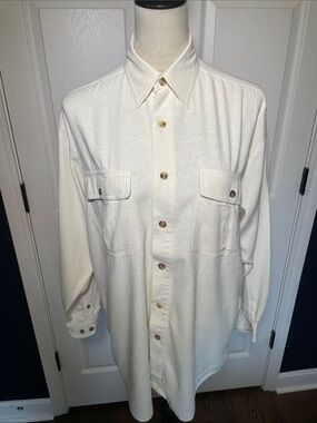Vintage Rhino Raw Silk Ivory Long-Sleeve Button Down Shirt Chest Pockets Size